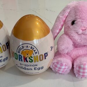 Build-A-Bear 2 Golden Surprise Eggs with Pink Plush Bunny New Easter